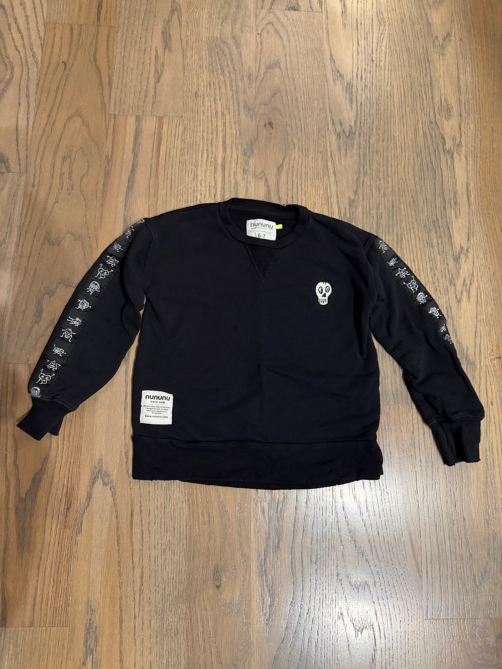 Kid nununu Black Crewneck Sweatshirt with Sleeve Graphics